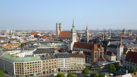 incredible aerial view of munich's altstadt - st peter's church, old town hall, frauenkirche