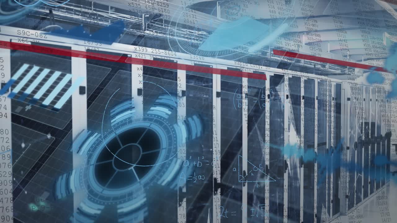 컴퓨터 서버  ⁇ 에 대한 데이터 처리 및 수학 방정식과의 인터페이스의 애니메이션