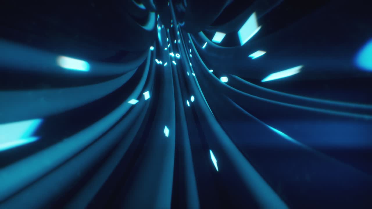 Abstract Futuristic Tunnel with Glowing Lines and Particles