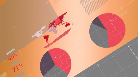 animación del procesamiento de datos estadísticos contra un fondo de gradiente naranja