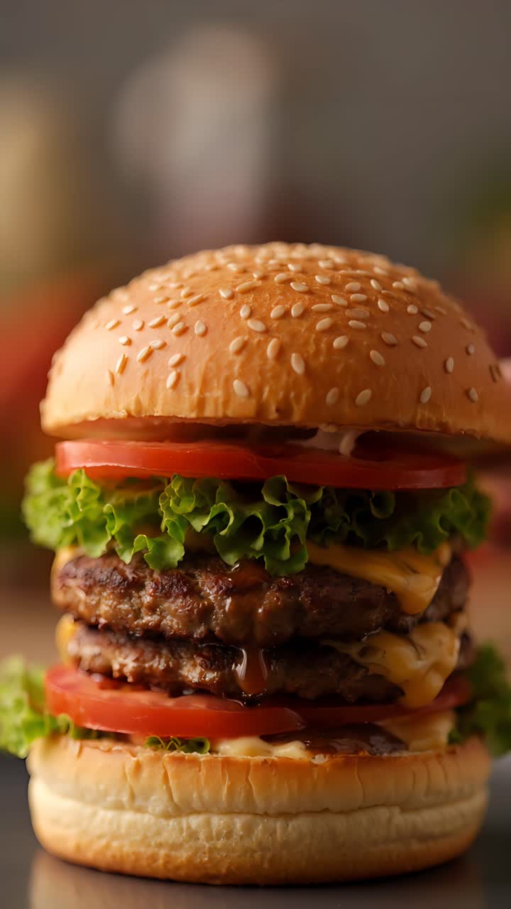 Hamburger Succoso Primo Piano Sfondo Bokeh 4K