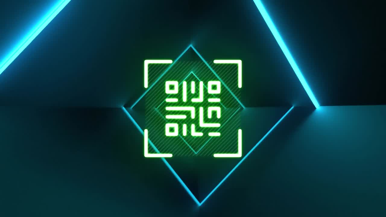 escáner de código qr contra túnel brillante en el cambio de fondo