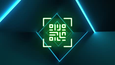 QR code scanner against glowing tunnel on changing background
