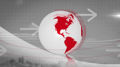 animación de flechas sobre el globo y el paisaje urbano