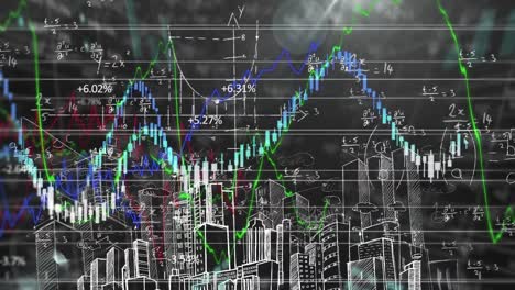 Animation-of-financial-data-processing-over-cityscape