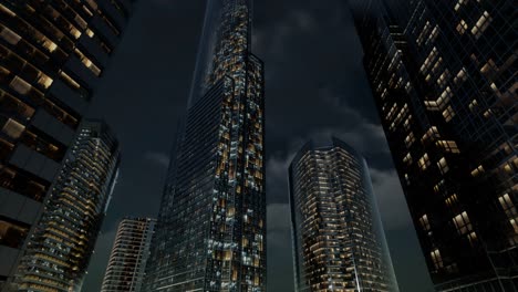 Glass-Skyscrpaer-Office-Buildings-with-dark-sky