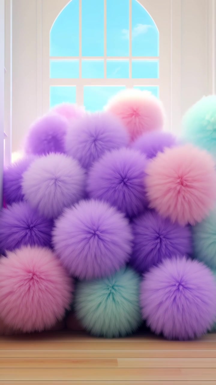 Pom-pom Pastel Ajaib Berjatuhan di Ruangan Cerah