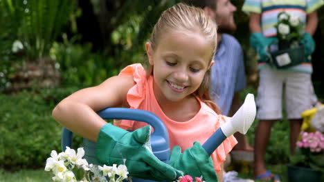 happy family gardening together