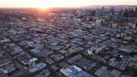 aerial city view at sunset