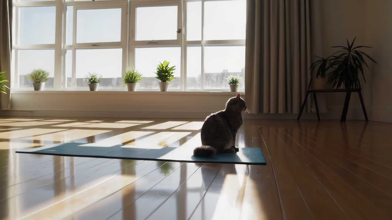 Cat Doing Yoga in Sunny Room