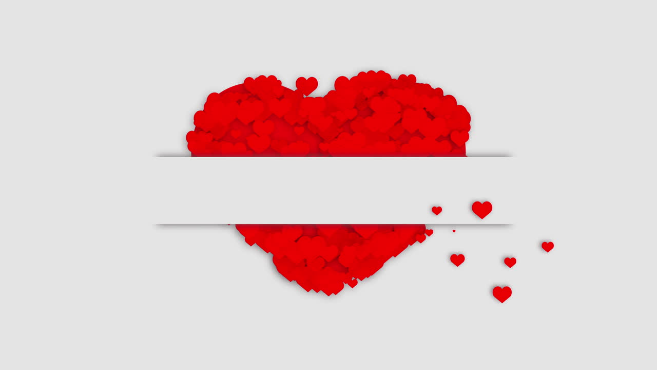 Animation of red heart with blank empty copy space for text on white background. Small flying hearts.