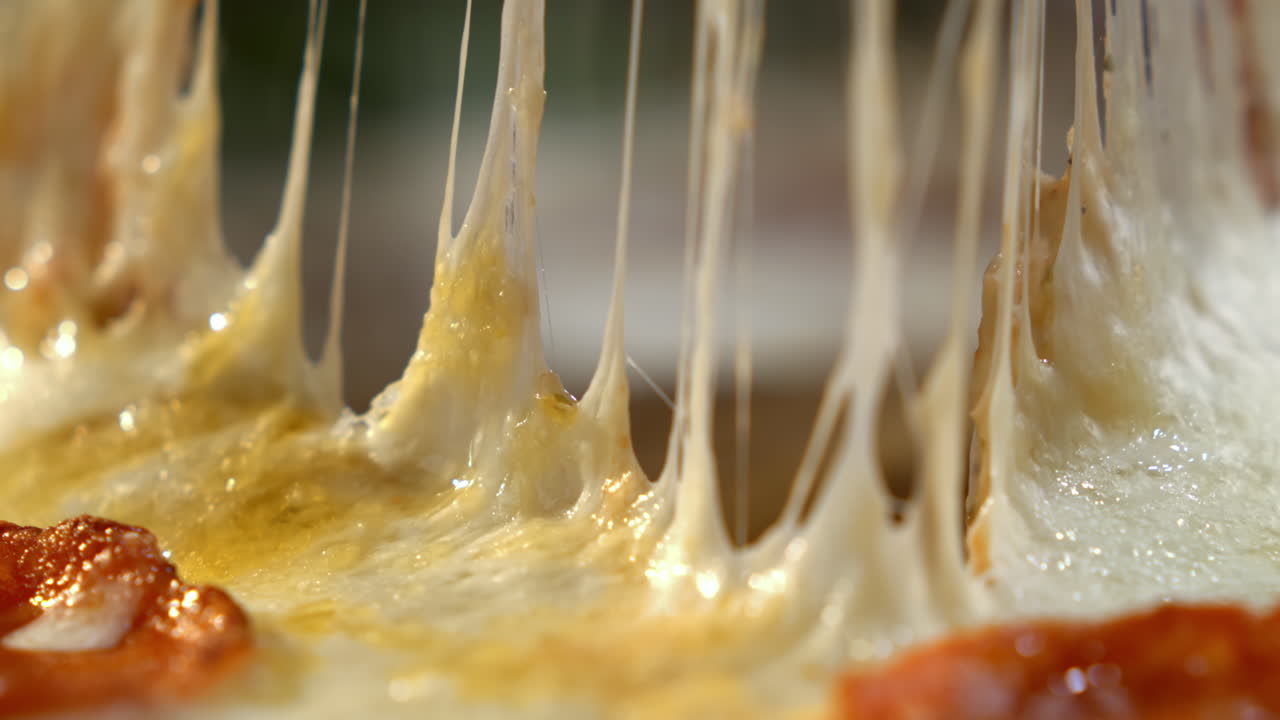 Close-up of a cheesy pizza