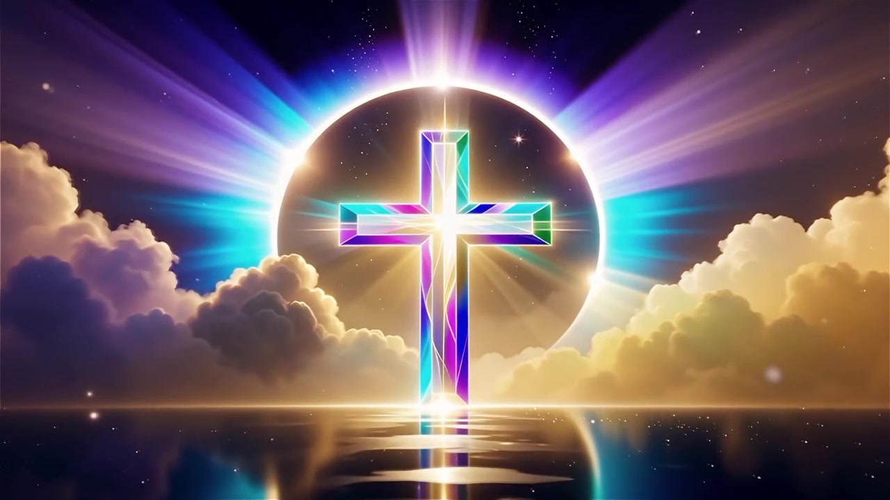 Croce Cristiana Luce Celestiale Sfondo per il Culto.