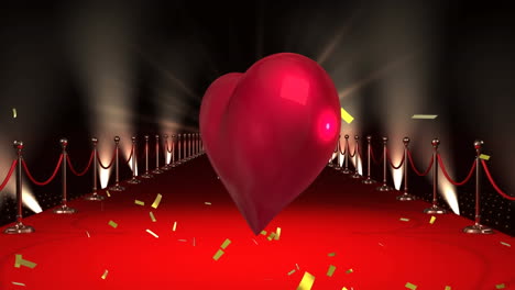 animación de globo rojo sobre confeti y alfombra roja