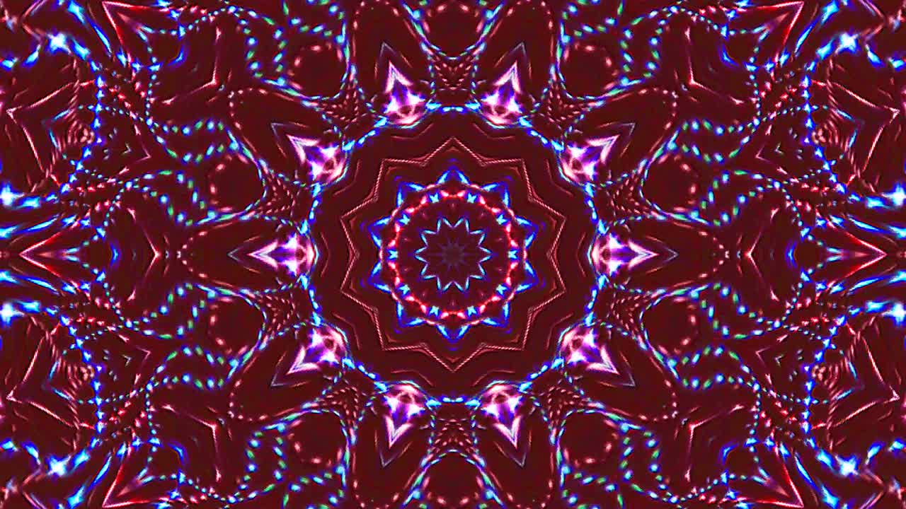 patrón de kaleidoscopio abstracto con colores rojos. mandala mágica. 4k