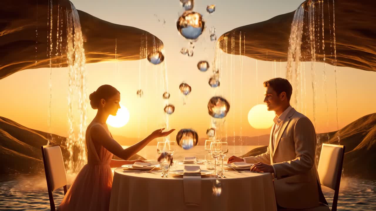 A Romantic Dinner by the Waterfall at Sunset