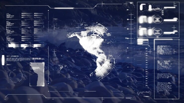 Animation of data processing over globe and sea