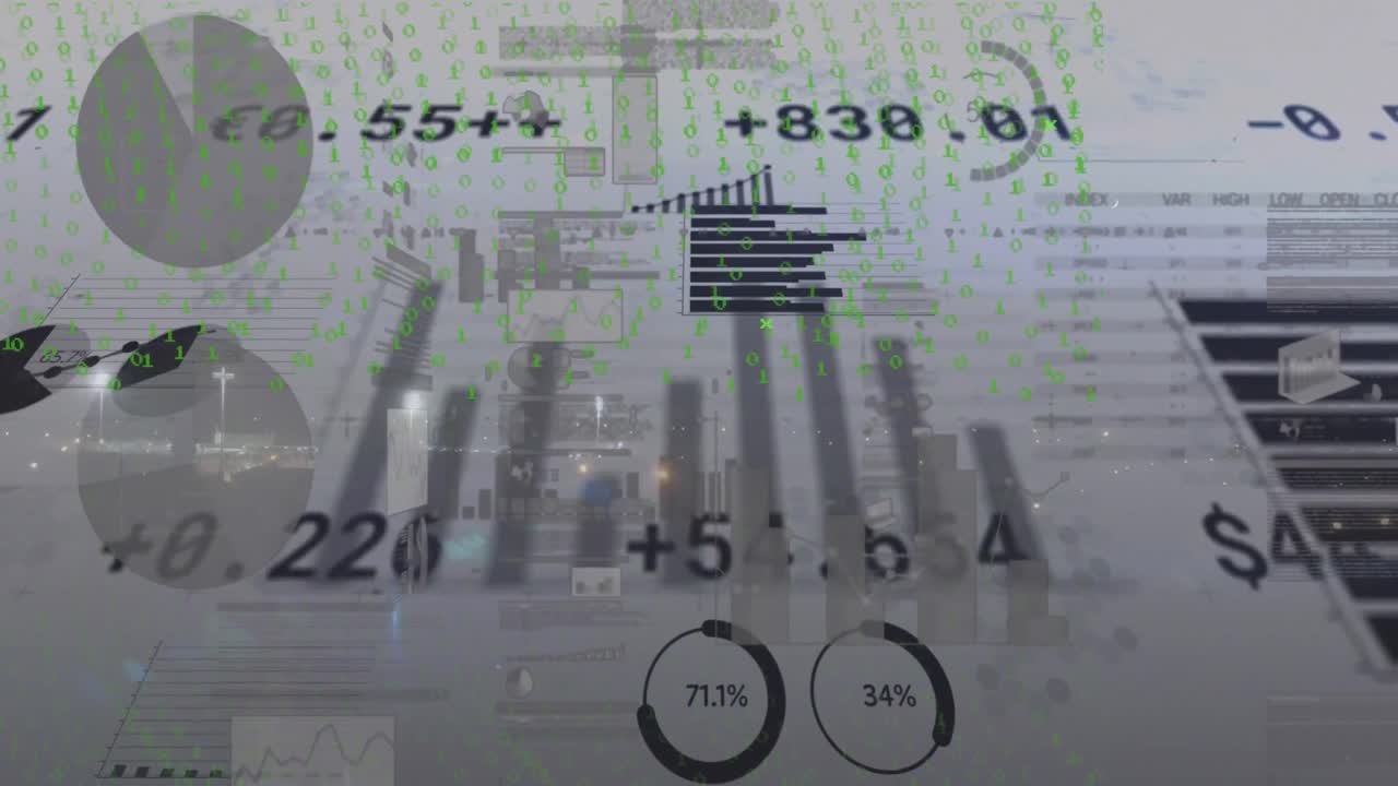 animación del escaneo del alcance, las estadísticas y el procesamiento de datos sobre un fondo gris