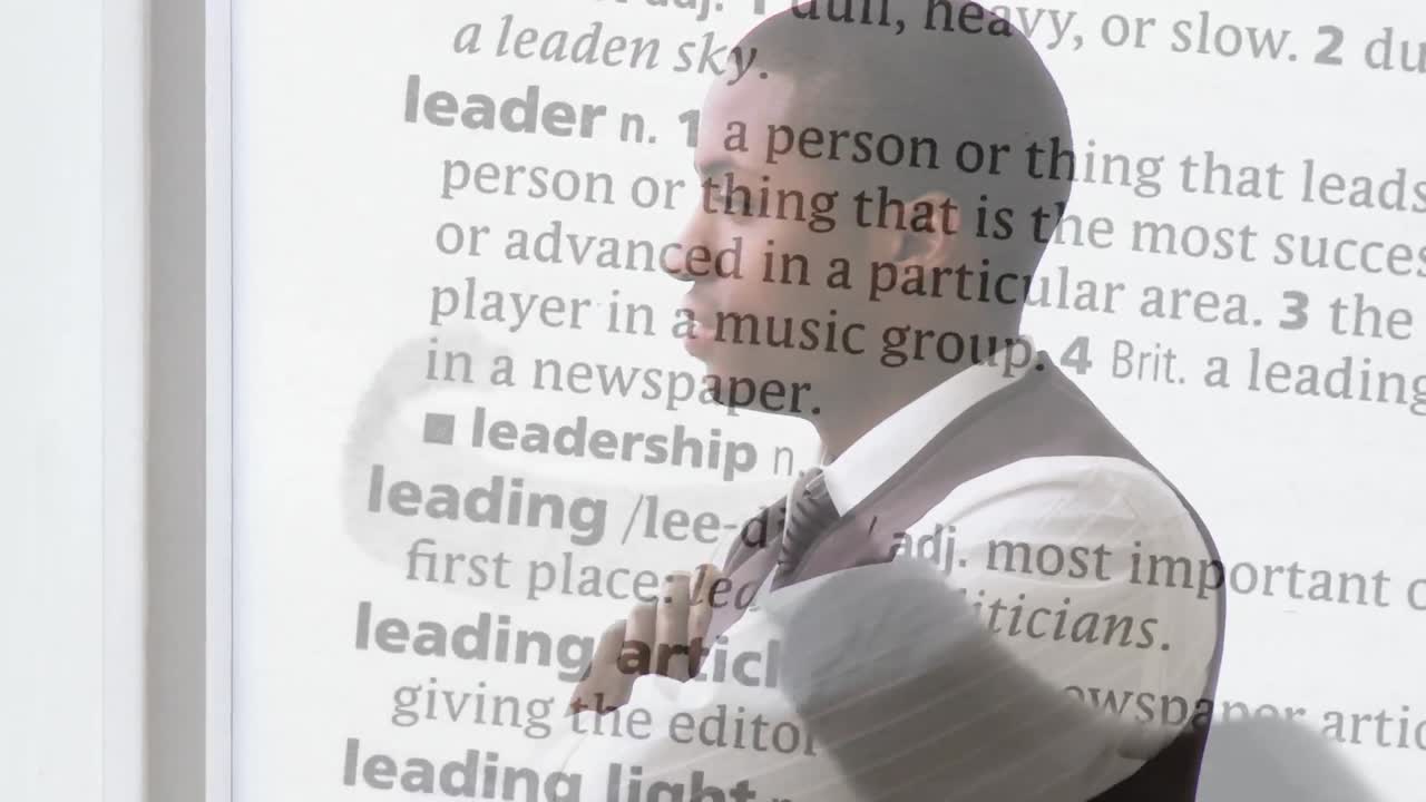 Animation of text over african american businessman on white background