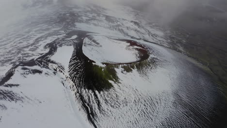 aerial view of apple crater in iceland during a cloudy day