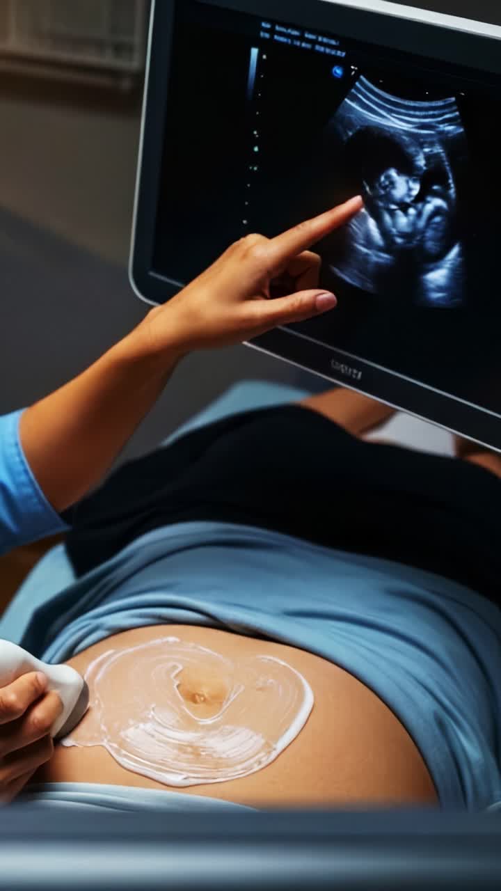 Expectant Mother Engages in an Ultrasound Session, Visualizing Her Unborn Child on Screen with Professional Assistance During a Medical Examination