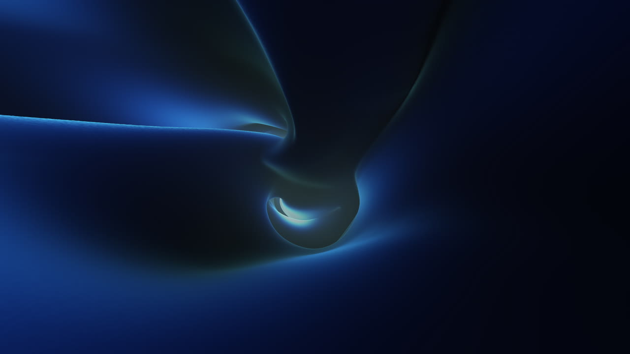 An abstract blue and black design with a central curved shape in a floating illusion. Blue outlines the shape, while black fills its interior, creating a visually striking and balanced composition