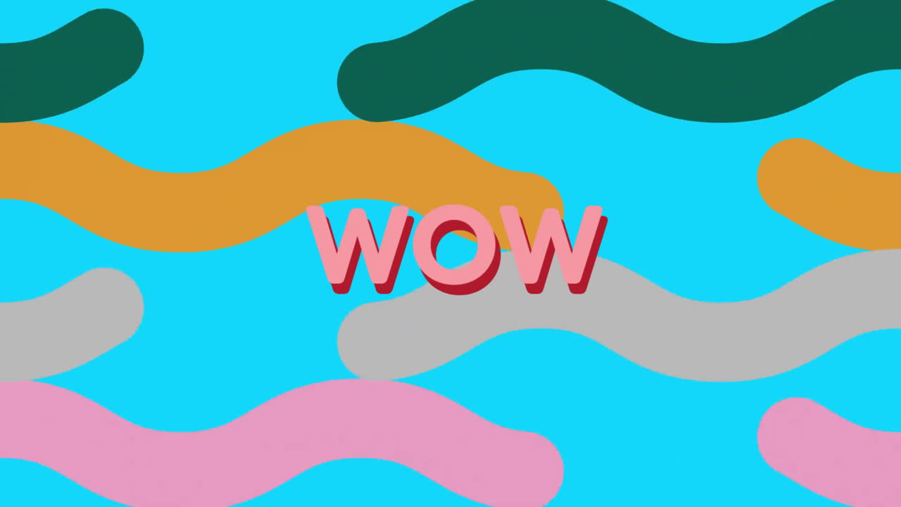 Animation of wow text over shapes moving