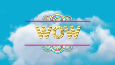 Animation-Von-Wow-Text-über-Dem-Himmel-Mit-Wolken