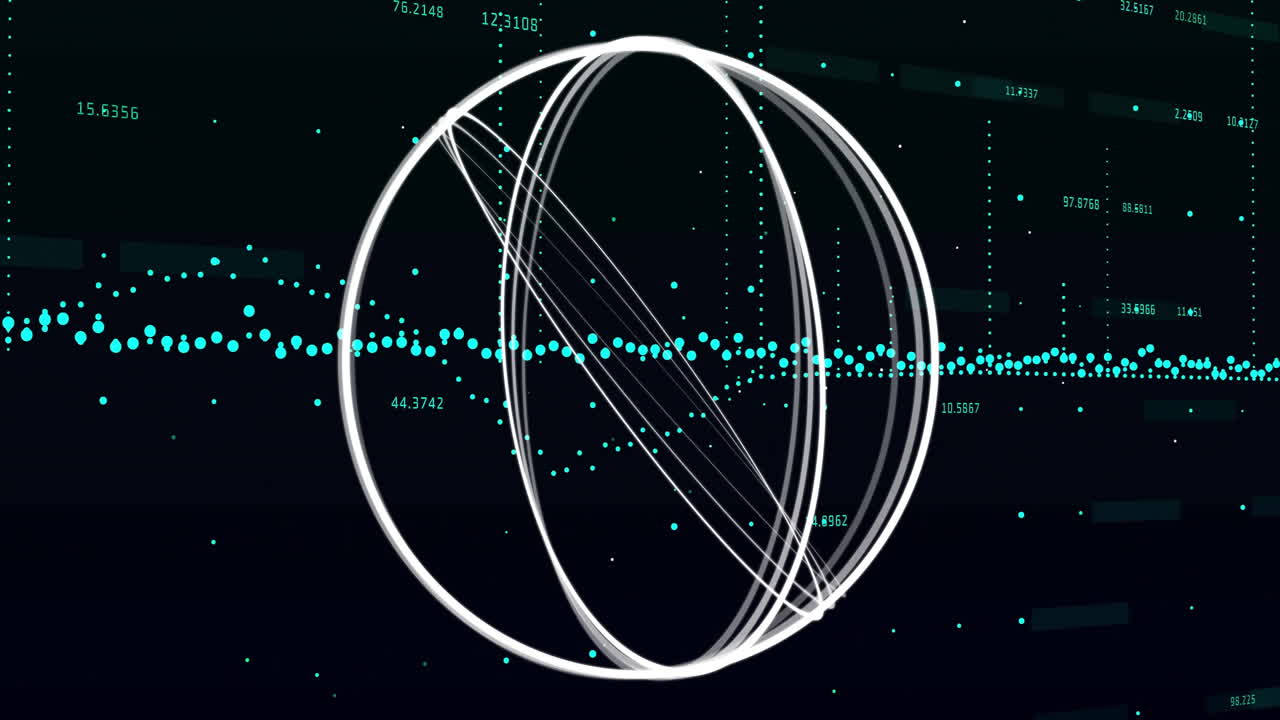 회전 와이어 프레임 구 애니메이션 금융 그래프 및 데이터