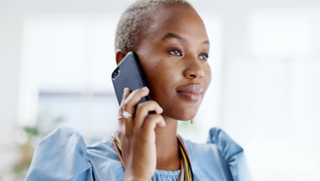 Phone-call,-time-and-black-woman-talking
