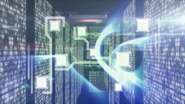 Animation of digital interface over server room
