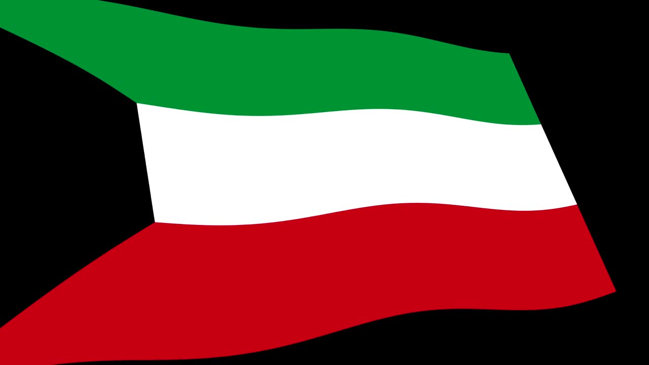 la bandera de kuwait se agita lentamente en perspectiva, imágenes de animación en 4k