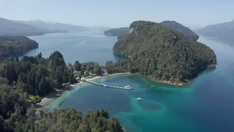 Aerial---Nahuel-Huapi-Lake,-Arrayanes-National-Park,-Villa-La-Angostura,-Neuquen,-Argentina,-Ascending