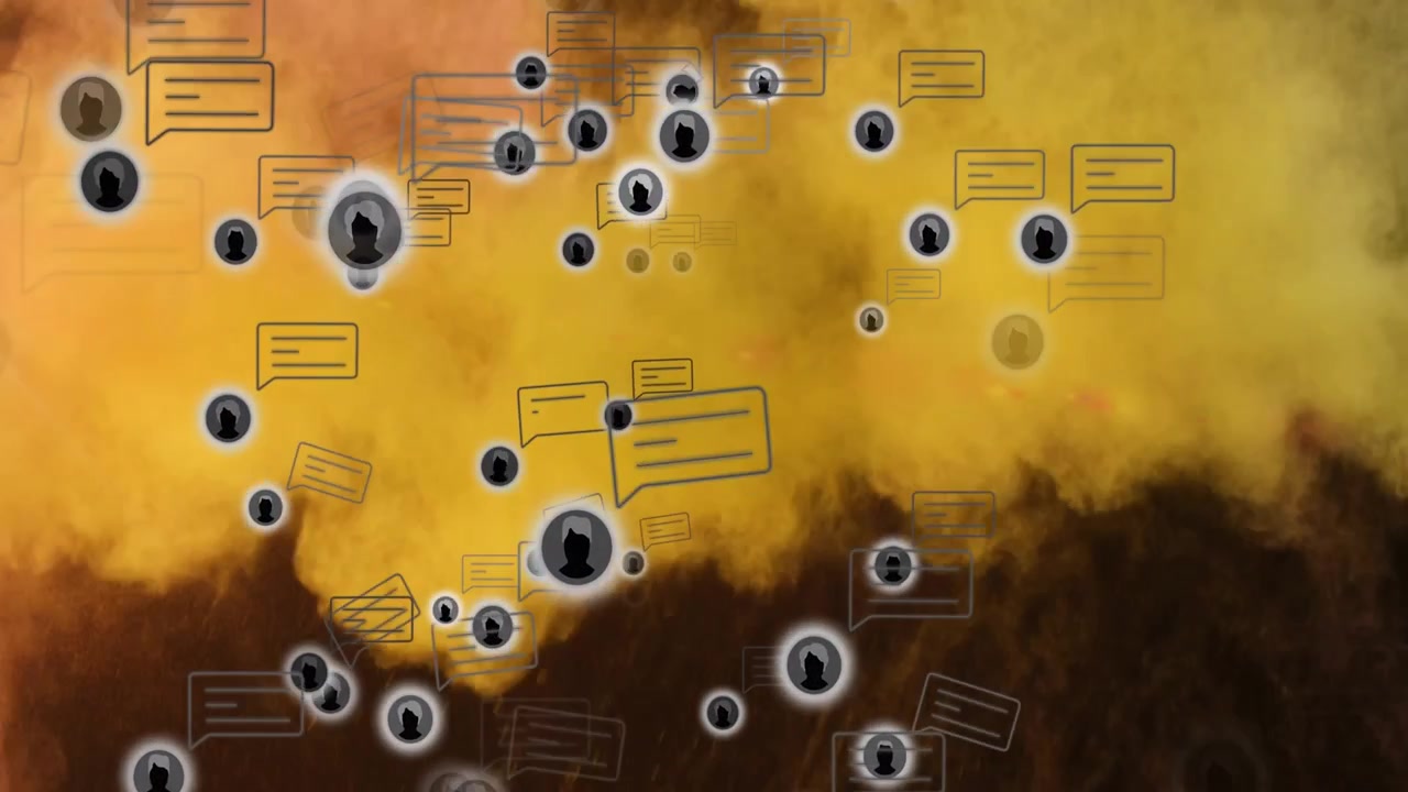 Animation of user and message icons on yellow background