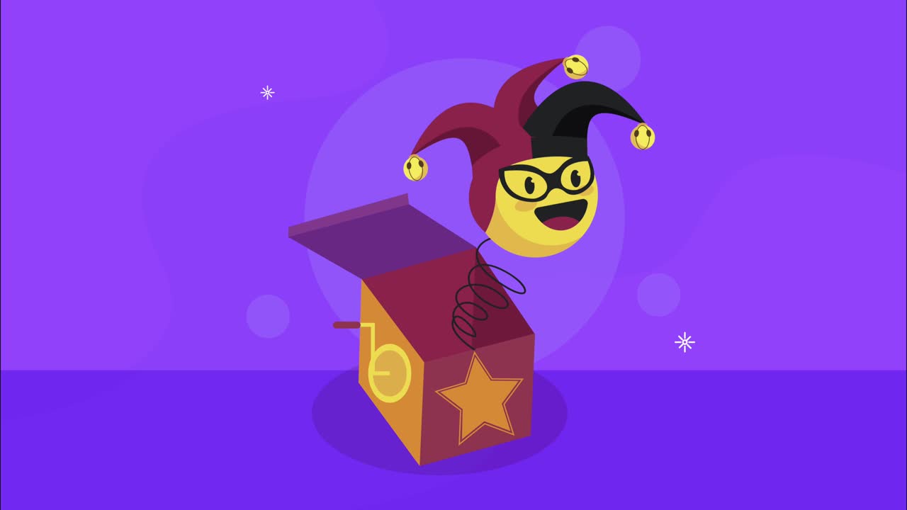 april fools day animation with jester emoji in surprise box