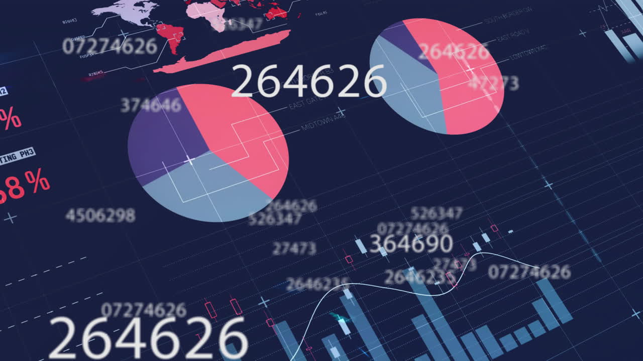 animación de las estadísticas y el procesamiento de datos financieros en fondo oscuro