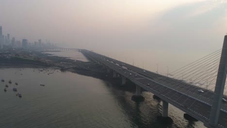 a drone shot at bandra worli sea link seen from an aerial view in slow motion