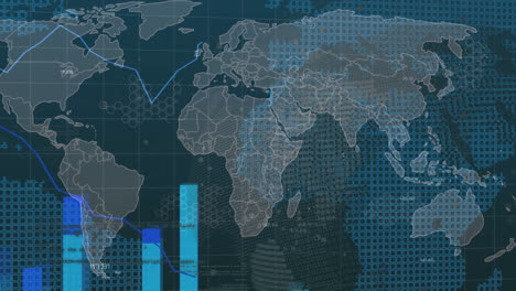 Animation-of-data-processing-and-world-map-over-globe-on-black-background