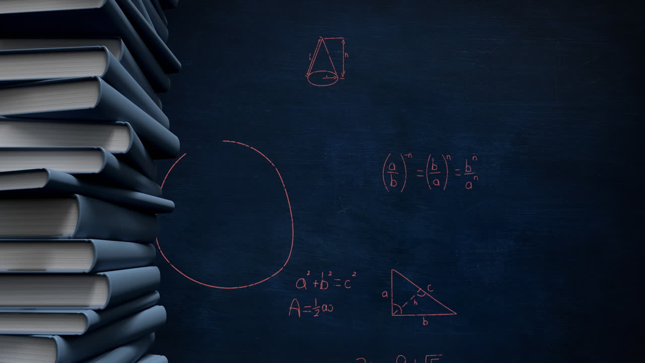 pilas de libros y ecuaciones matemáticas y gráficos