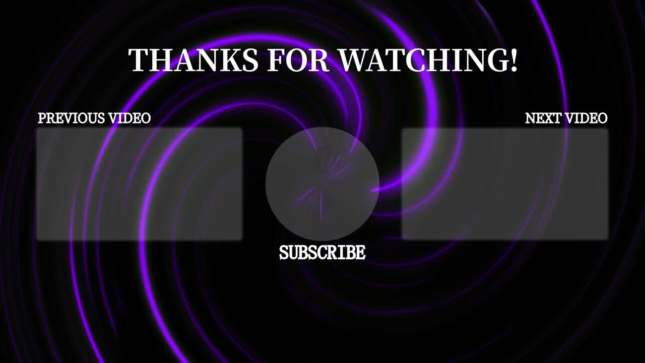 Schermata finale con vortice neon e grafica in movimento