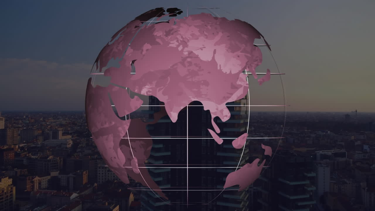 animación del globo girando sobre el paisaje urbano