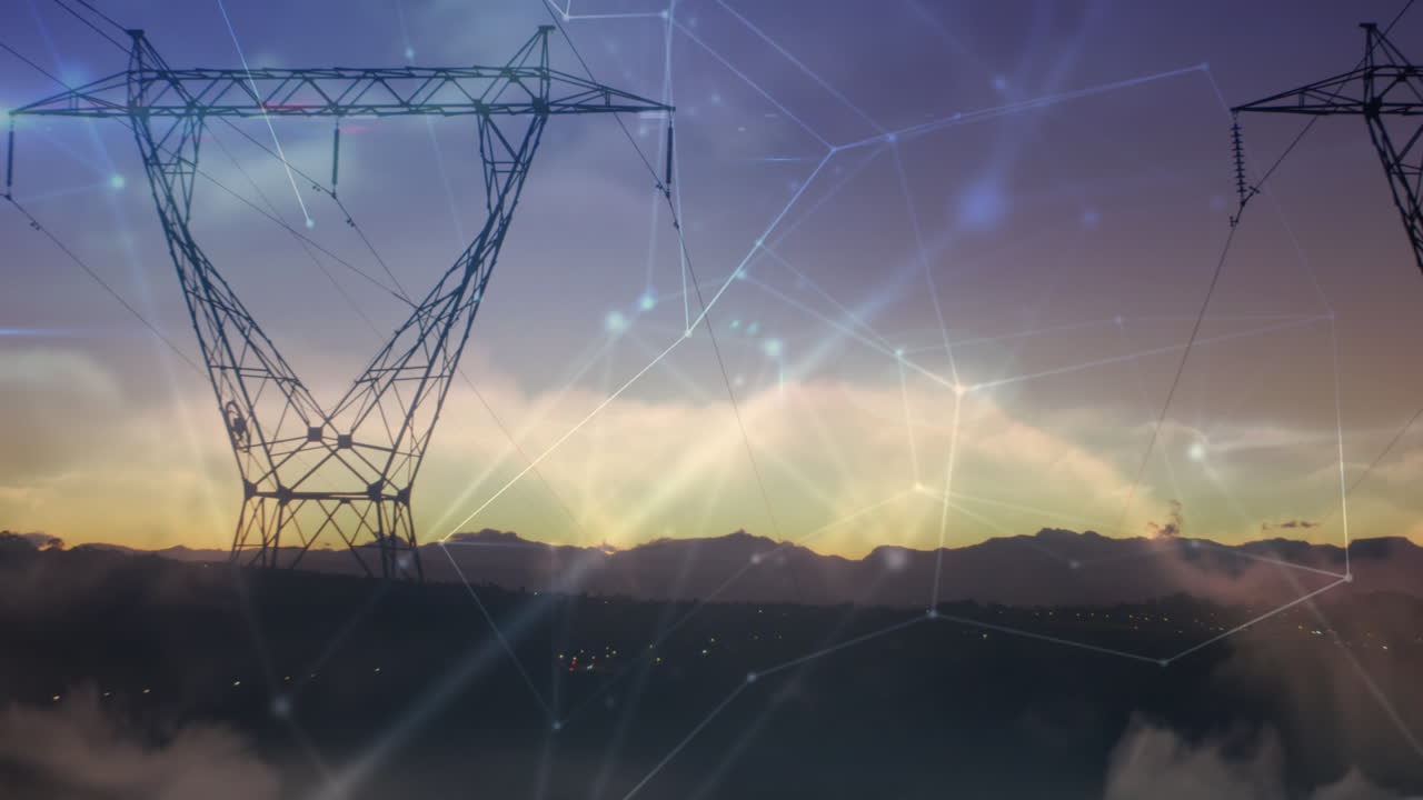 Animation of network of connections over pylons