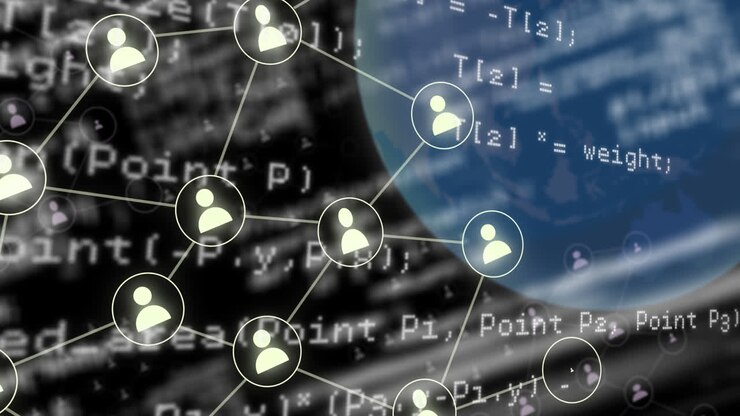 Animation of globe with icons and data processing