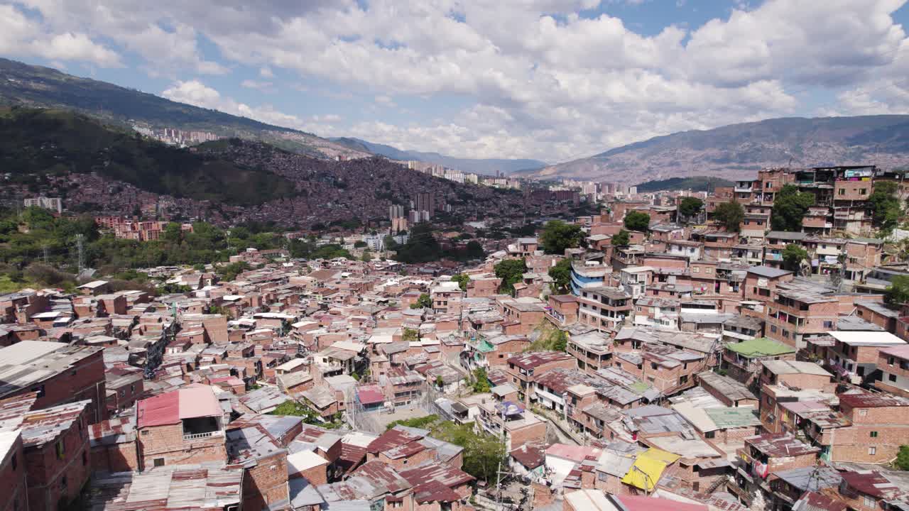 Drone Flyover Medellin Comuna 13 Neighborhood Community In Colombia, 4K Aerial
