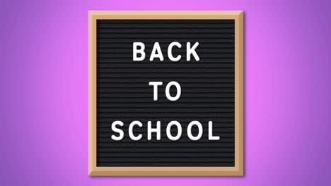 animación del texto de regreso a la escuela sobre fondo púrpura