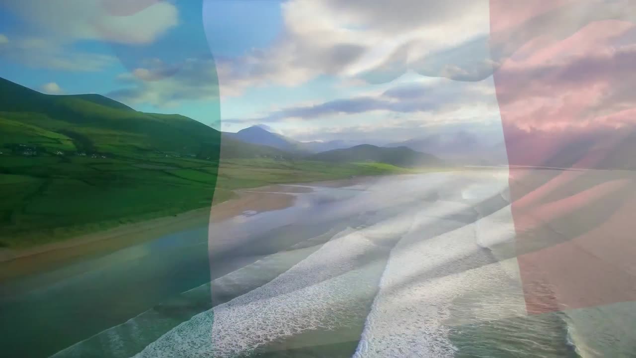 Animazione della bandiera della Francia che sventola su un paesaggio marino