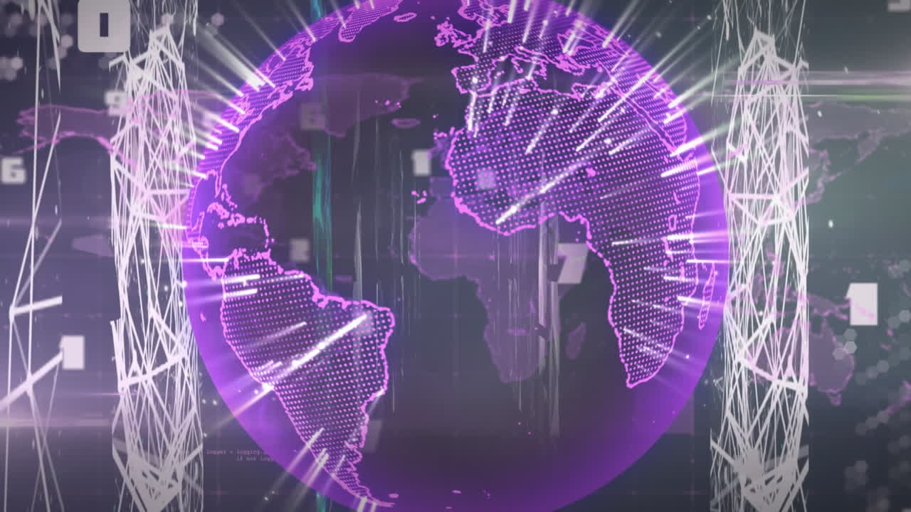 Animación de globo terráqueo y números sobre mapa mundial en fondo negro