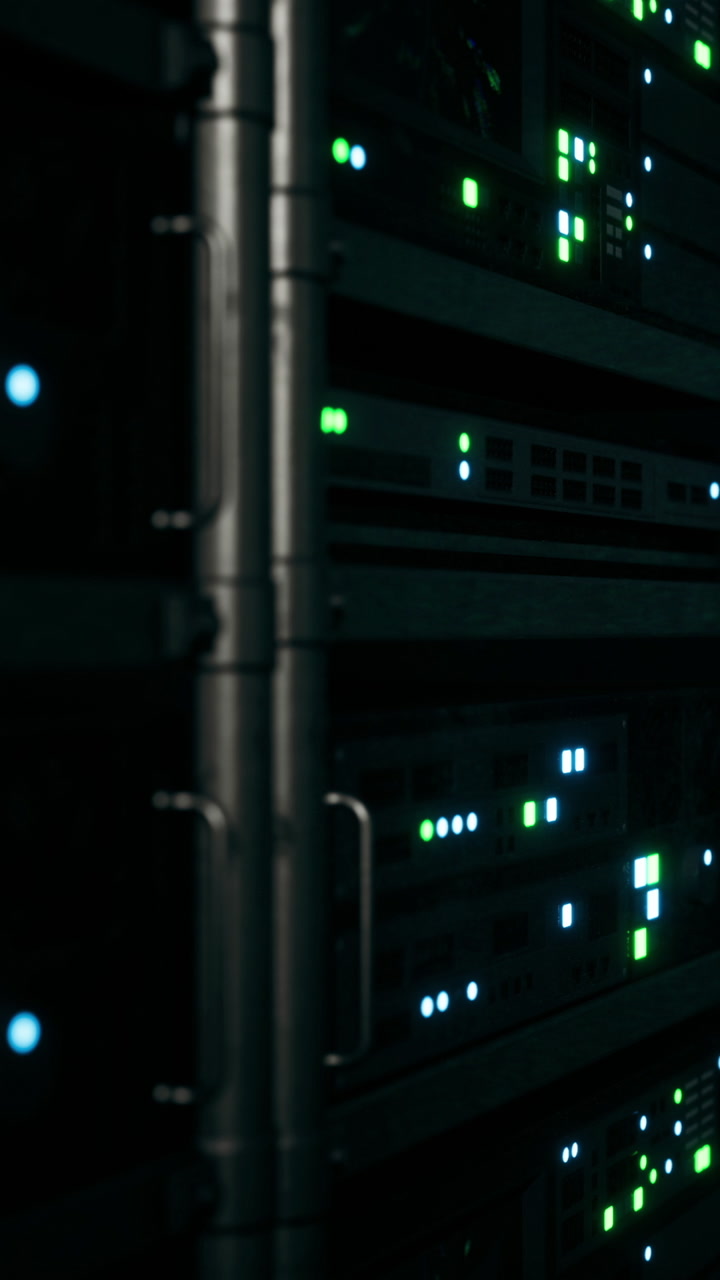 Glow of technology in a modern data center at night