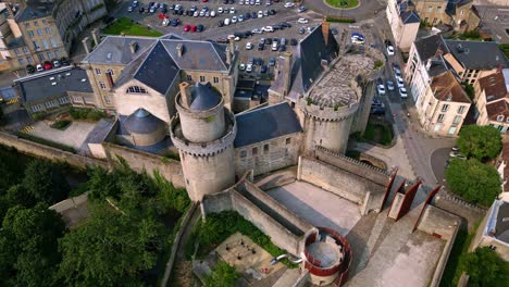 upward aerial movement from the castle of the dukes of alencon, alencon, orne, france