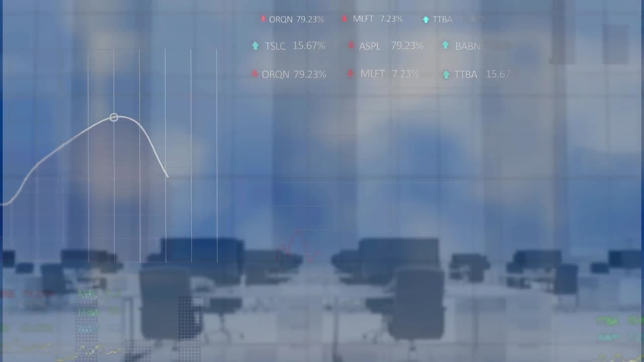 空のオフィスに対する株式市場データ処理のアニメーション